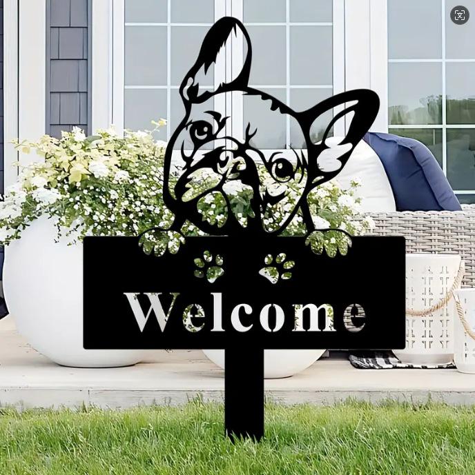 Custom French Bulldog Memorial Yard Stake - Decorative Metal Artwork Black