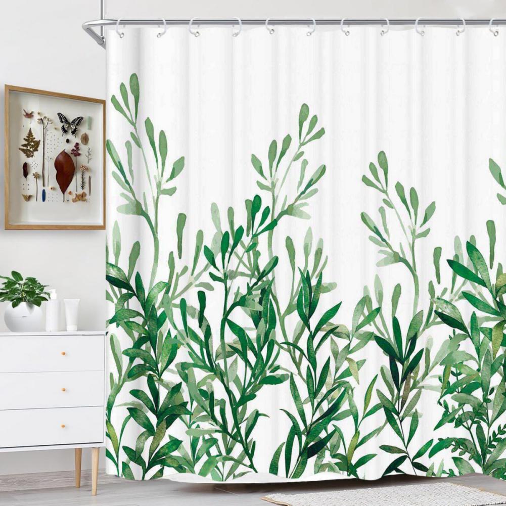 Plant Pattern Print Shower Curtain Bathroom Curtain with Hook