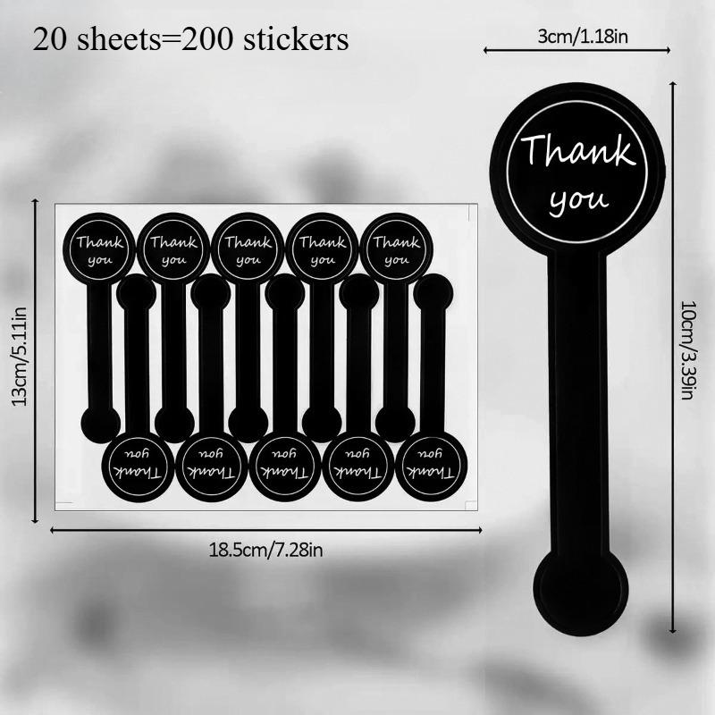 Black Thank You Long Sealing Sticker Pudding Bottle Sticker Baking Box Label Stickers DIY Handicraft Products Thank You Stickers
