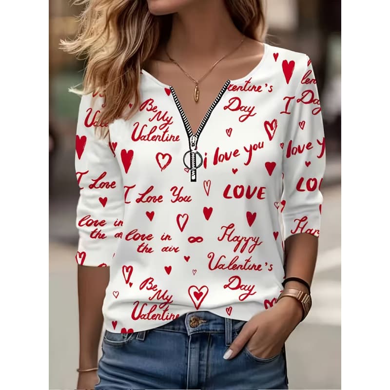 Kreatives bedrucktes Reißverschluss-Langarm-T-Shirt für Damen, atmungsaktiv, weich und bequem, geeignet für lässige Kleidung das ganze Jahr über