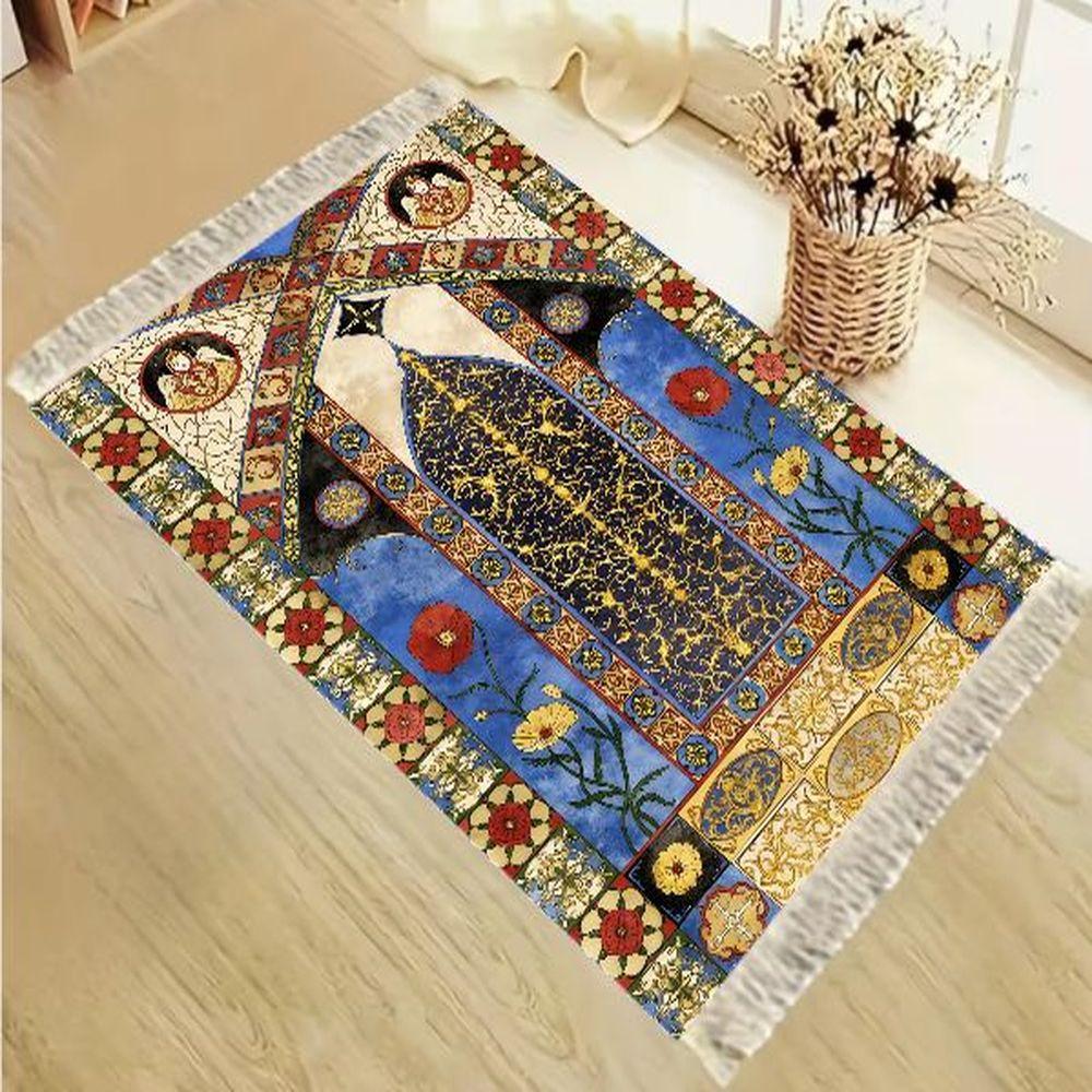 Ramadan Kareem Teppich Eleganter Brauner Floraler Tragbarer Gebetsteppich für Tägliche Gebete