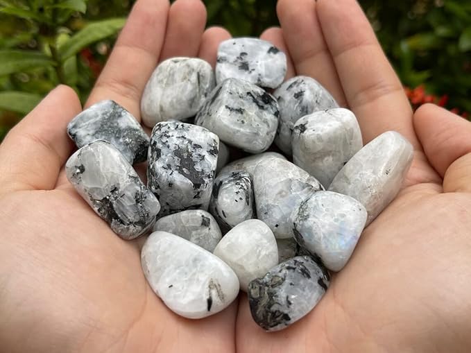 Natural Rainbow Moonstone CrystalTumbled Stone Crystals Bulk, Polished Stones - Rock Collection - Vase Filler Tumbles Crystals Healing Reiki - Ge