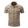 Men Shirt Solid Color Simple Casual Turn-down Collar Flap Pockets Summer Shirt Daily Clothes