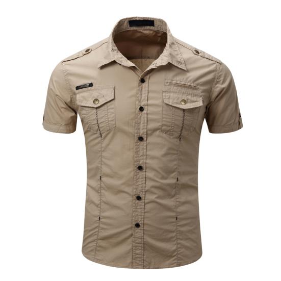 Men Shirt Solid Color Simple Casual Turn-down Collar Flap Pockets Summer Shirt Daily Clothes