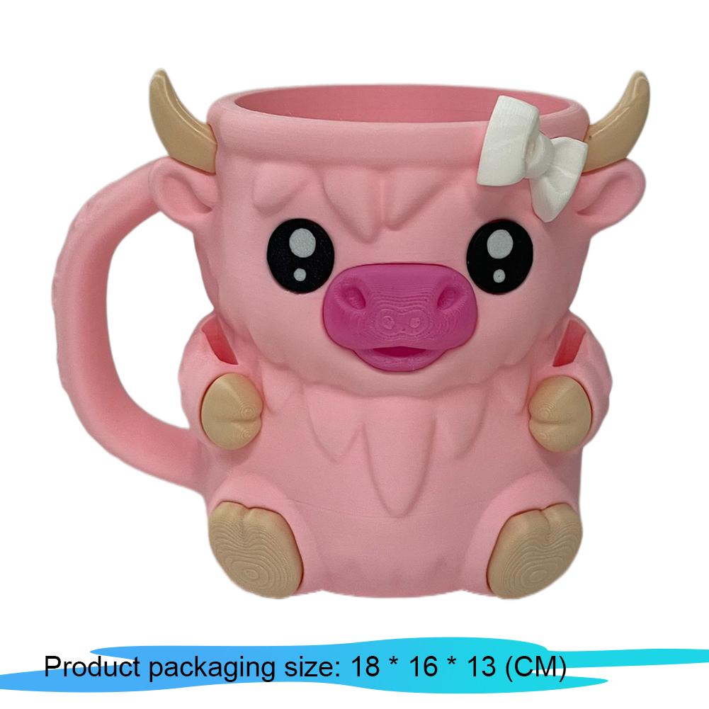 3D Printed Highland Cow Ice Pint Holder with Antifreeze Handle Snack Drawer Popsicle Cute Ice Cream Pint Containers Dessert Cup