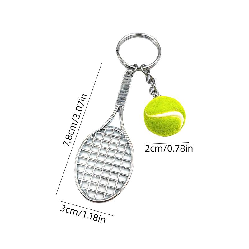 SCIONE Creative Alloy Tennis Key Chain DIY Sports Tennis Racket Pendant Mini Tennis Key Chain Two-piece Pendant Small Gift