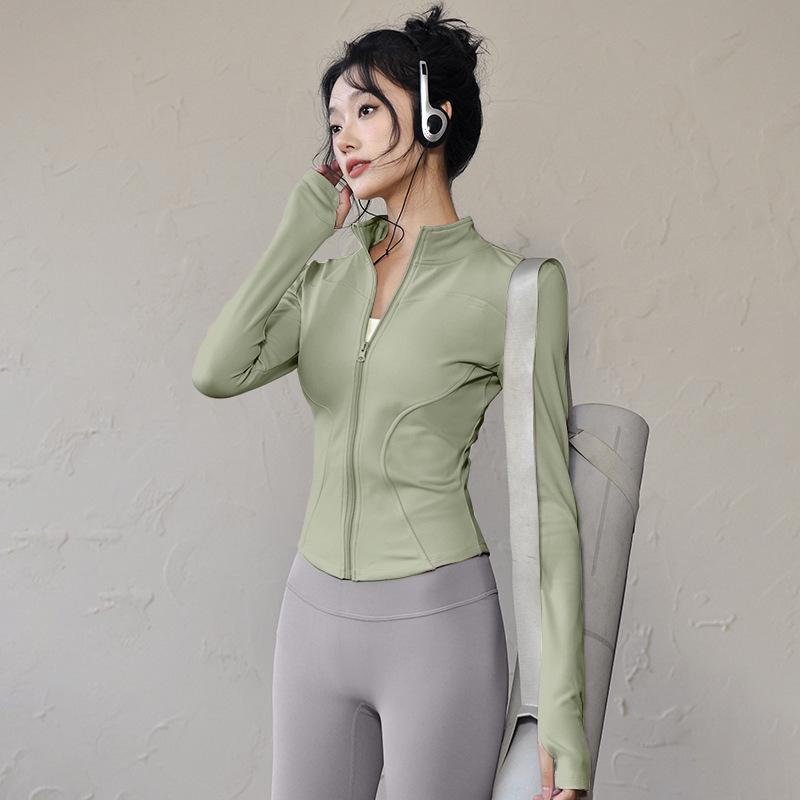 Women's Quick-Dry Slim Fit Stand-Up Collar Jacket for Aerobics, Running, Yoga, and Fitness.