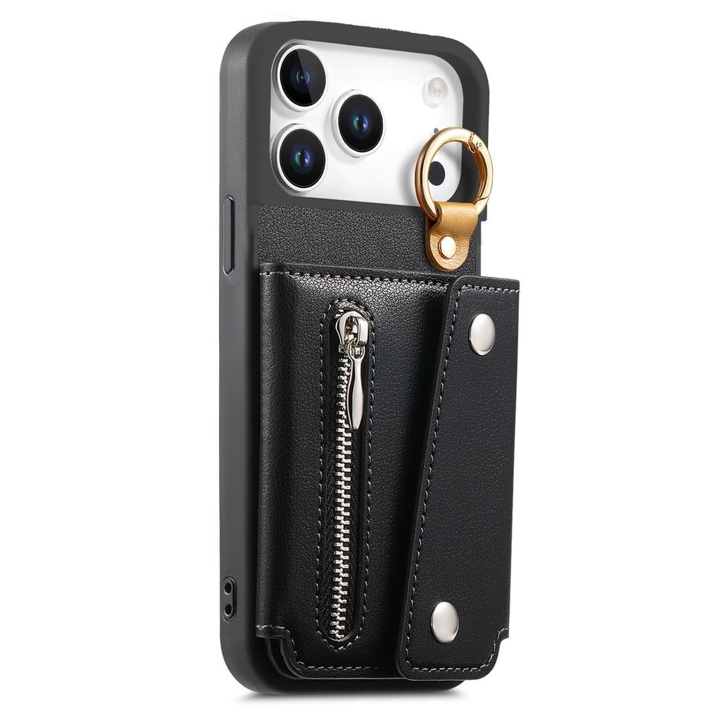 Zipper Cards Solt Leather Wallet Case for iPhone 17 Pro Max 16 Plus 15 14 13 12 11 17air Ring Holder Triple Fold Bag Stand Cover