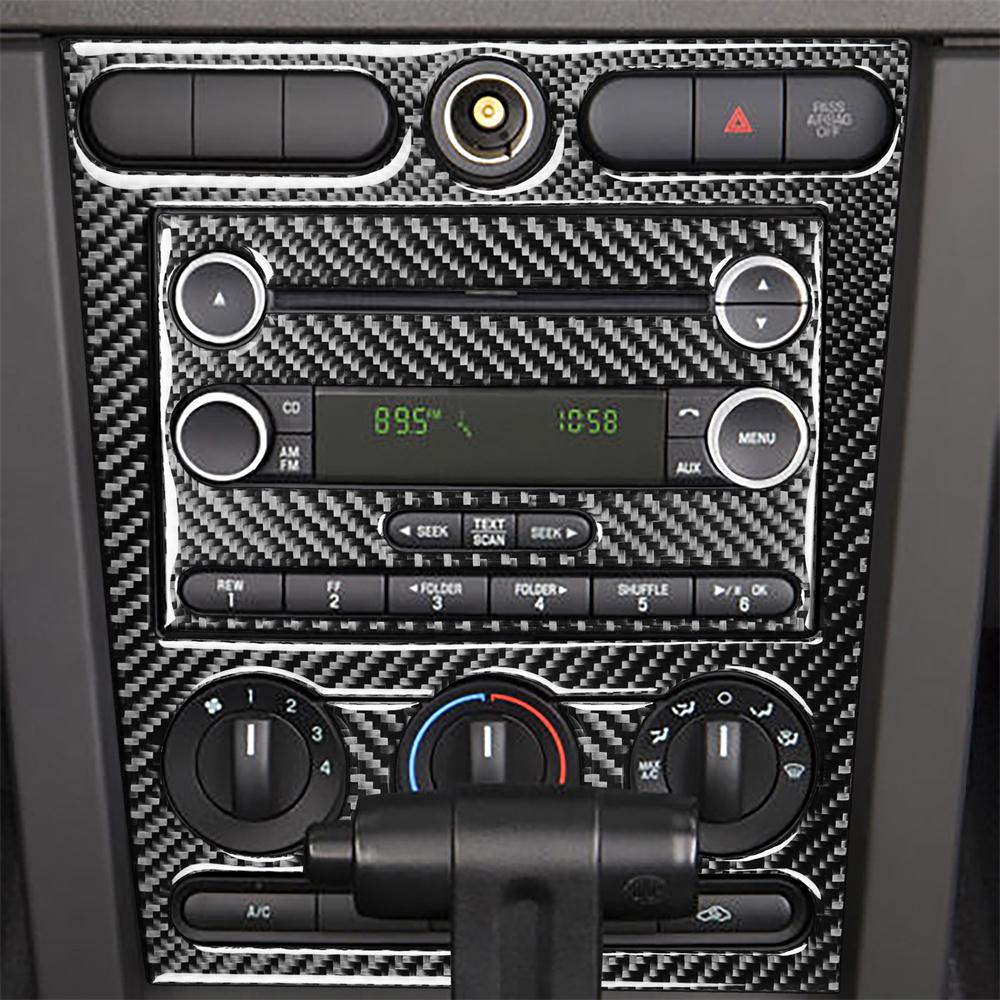 Carbon Fiber Console Radio Control Panel Cover Trim For Ford Mustang 2005-2009