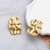 Cold wind stainless steel stud earrings niche design titanium steel K gold irregular square pleated earrings