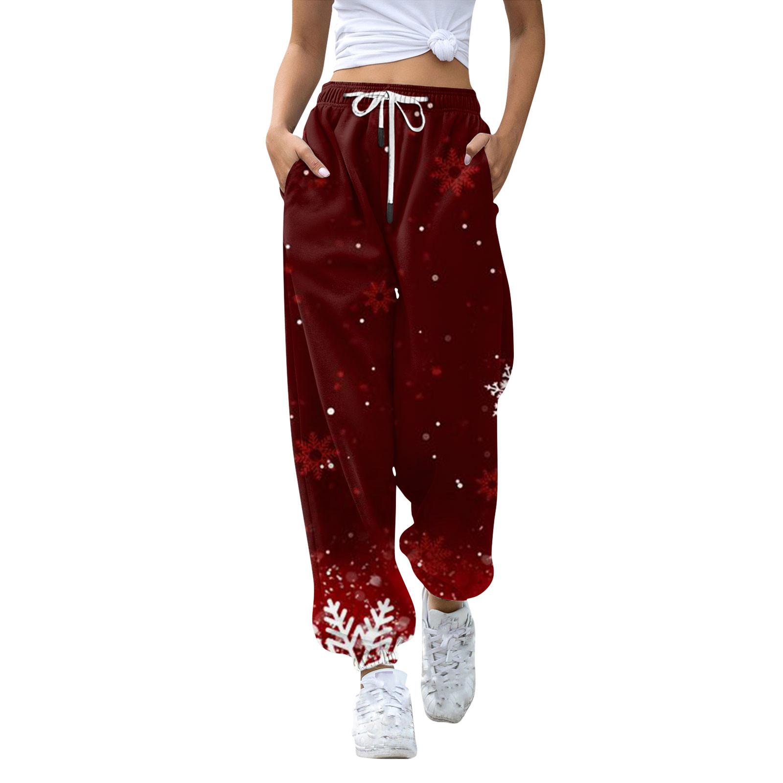 

Женские повседневные модные рождественские принтованные повседневные спортивные брюки с эластичной талией и завязками на шнурке XXL