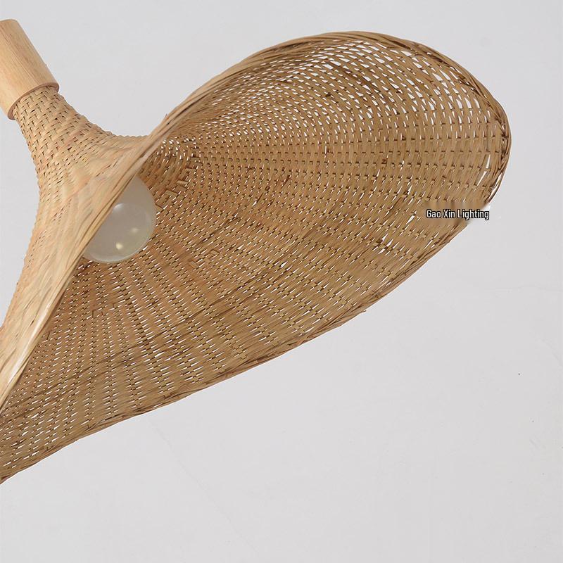 New Chinese Style Bamboo Woven Pendant Light - Southeast Asian Rattan & Japanese Straw Hat Design for Teahouses and Staircases.