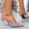 Fashion Fashion Sequins Peep Toe Slippers Woman Summer Open Toe Transparent Heels Sandals Female New Non Slip Thick Heel Slides Mujer