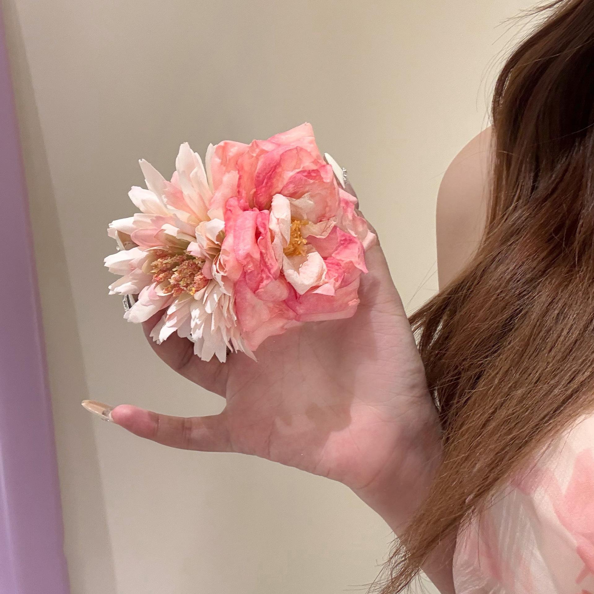 

New Pure Desire Style Pink Rose Flower Hairpin Female Side Clip Beach Photo Headwear Hair Accessories Duckboard