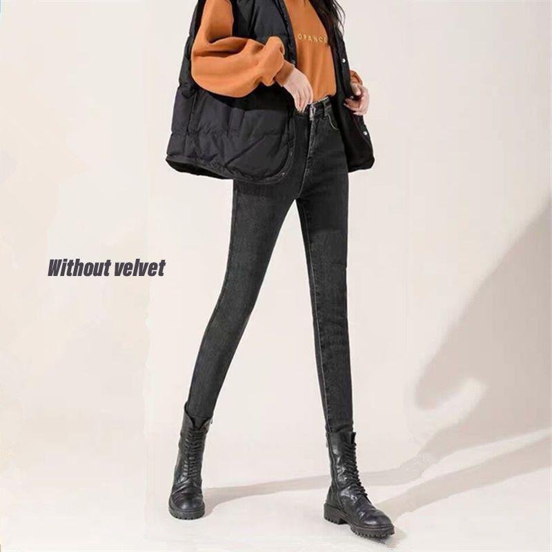 

Зимние теплые джинсы-карандаш на флисовой подкладке женские стрейч леггинсы с высокой талией вакерос одежда для снега повседневные винтажные утолщенные джинсовые брюки 26