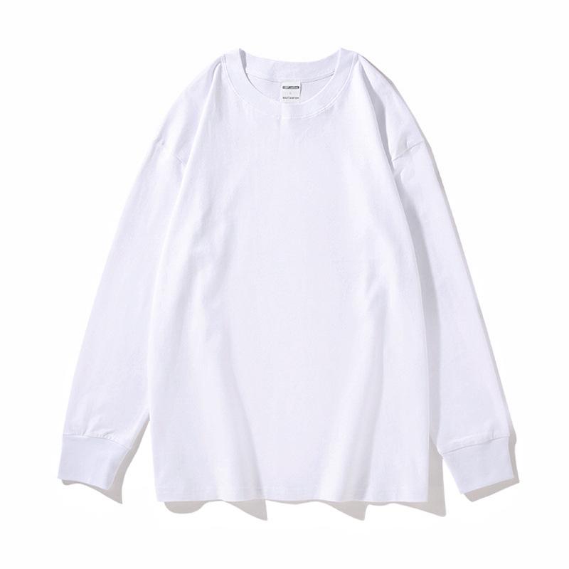 Autumn and Winter Men's Cuff Thread Solid Color Light Plate Long-sleeved T-shirt Loose Base Shirt Men