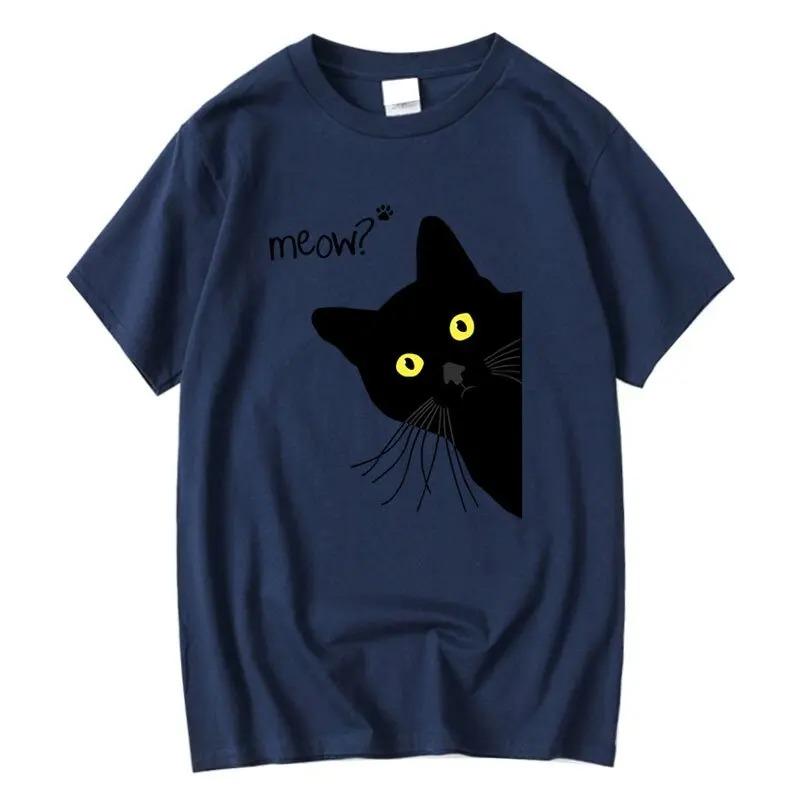 Summer Mens 100 Cotton Cat Head Pattern Casual LooseFitting Round Collar Pet Lover TShirt Soft LooseFitting Breathable Cool