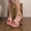 Summer Platform High Heel Slippers for Women Elegant Butterfly-knot Open Toe Dress Shoes Nightclub Party Pumps Shoes
