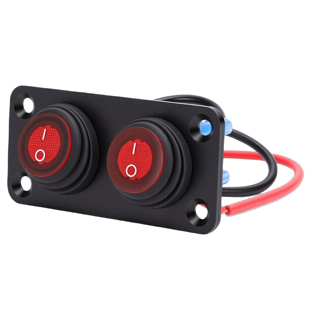 2 Gang Rocker Switch Panel Water Proof On Off Round LED for Automotive Lights Marine Boat Car Truck Vehicles Red