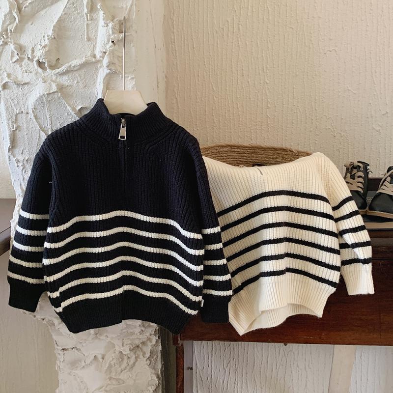 Thickened Boys' Striped Sweater: Korean-Style Loose Knitwear for Autumn & Winter, Versatile for Middle and Big Kids