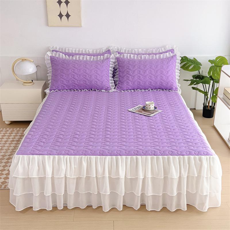 Koronka ze wzorem w kształcie serca Falbana do łóżka Wysokiej klasy Pikowana Szyfonowy dół Narzuta Miękka Wygodna Antypoślizgowa Prześcieradła Pościel