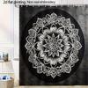 1pc Bohemian Mandala Shower Curtain, 70.8 X70.8 Inch, Black and White 2D Flat Printing, Non-Real Embroidery, Machine Washable
