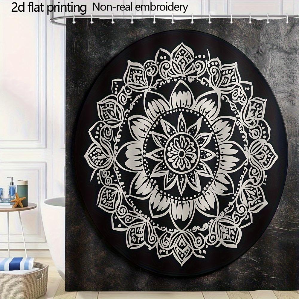 1pc Bohemian Mandala Shower Curtain, 70.8 X70.8 Inch, Black and White 2D Flat Printing, Non-Real Embroidery, Machine Washable