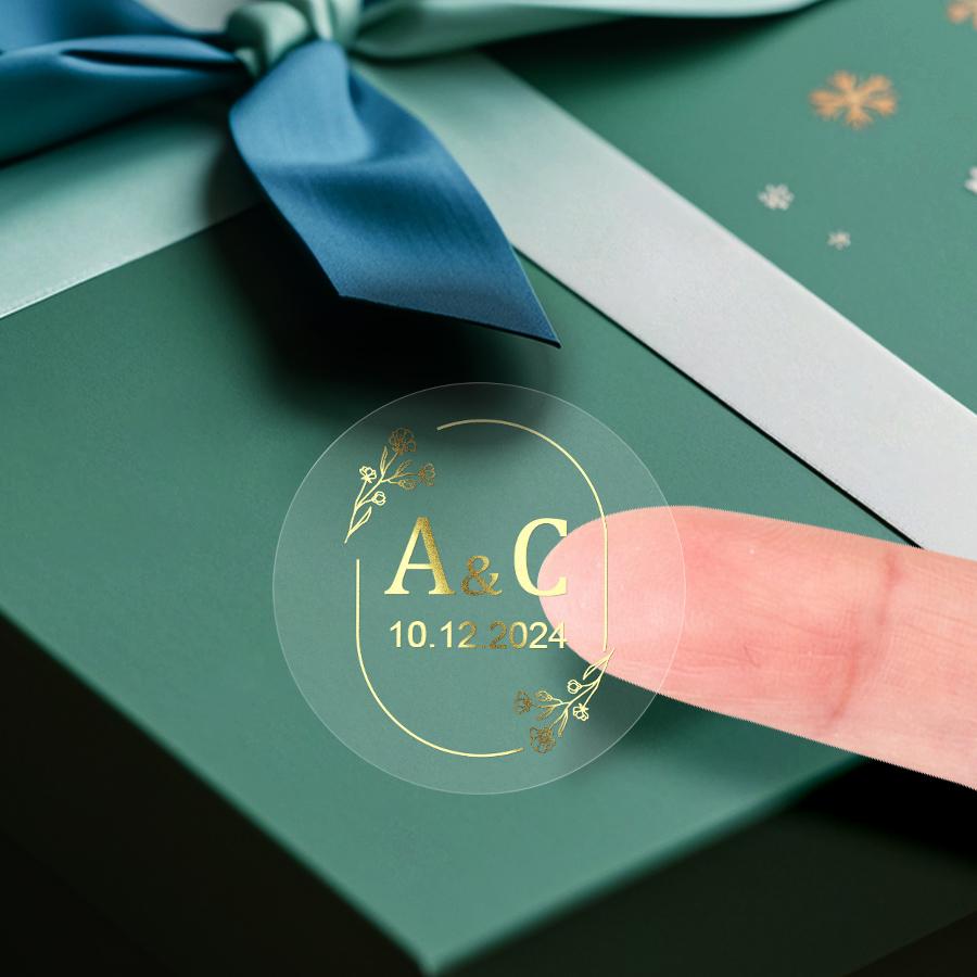 Customize Transparent Gold Stickers - Waterproof Personalized Labels For Wedding Favors Gift Tags  Event Packaging