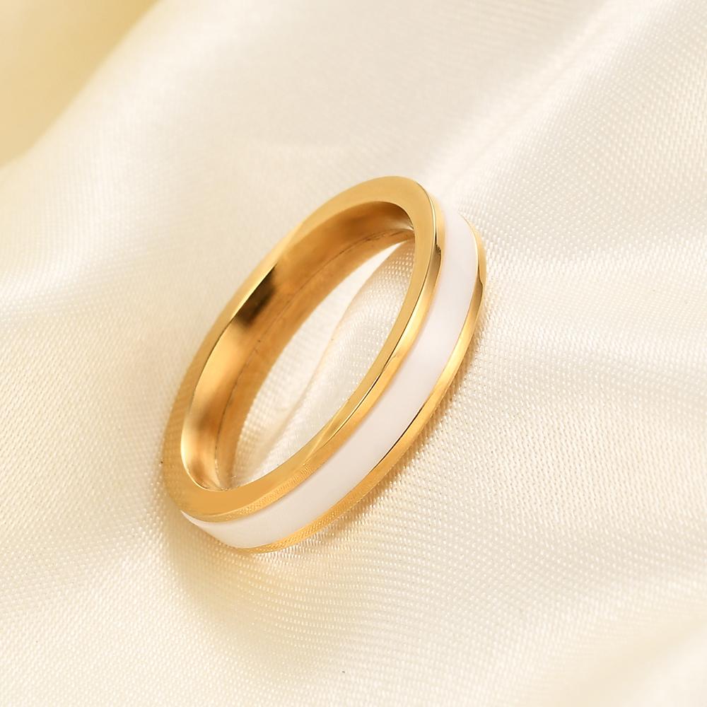 Simple 4MM Smooth Stainless Steel Single-slot Ceramic, Fashionable and Versatile Ceramic Stainless Steel Ring for Women