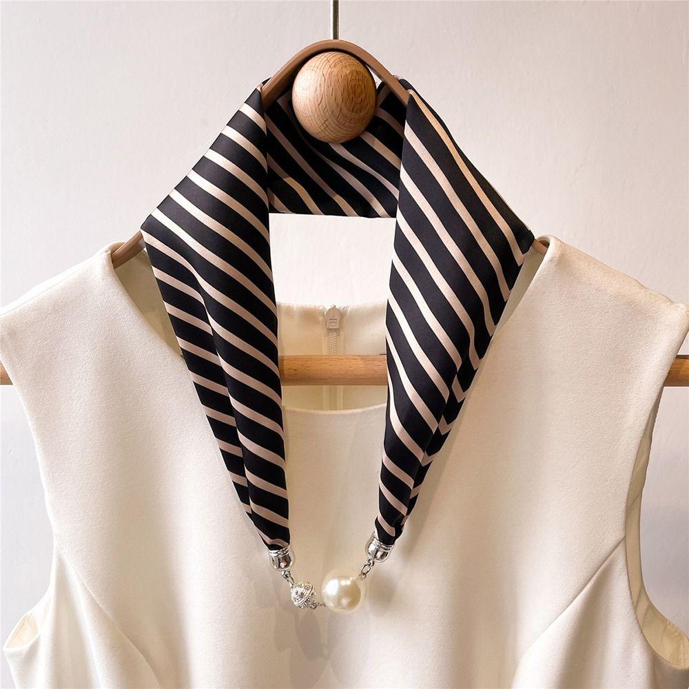 Women Bib Neck Guard Multifunctional Silk Scarf Satin False Collar Print Scarves Cross Neckerchief
