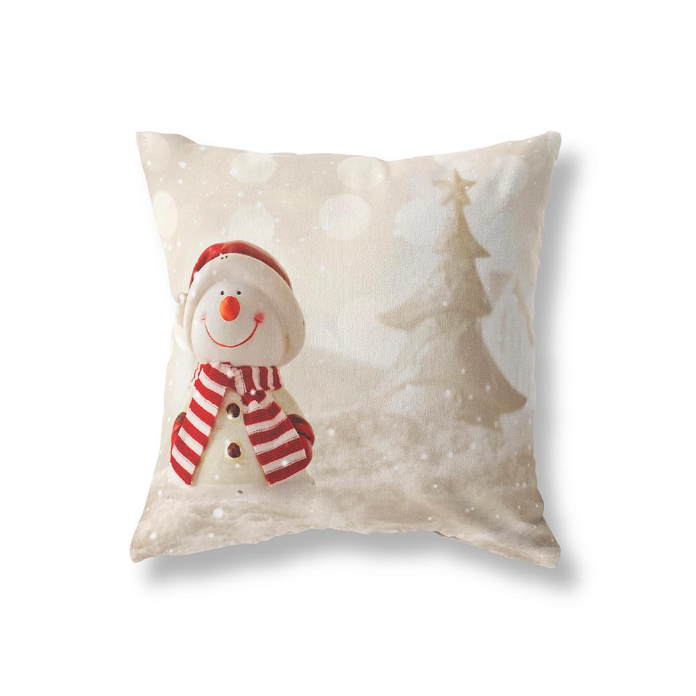 Merry Christmas Cute Snowman Print Pattern Polyester Cushion Cover Home Living Room Sofa Decoration Square Pillow Pillow Cover