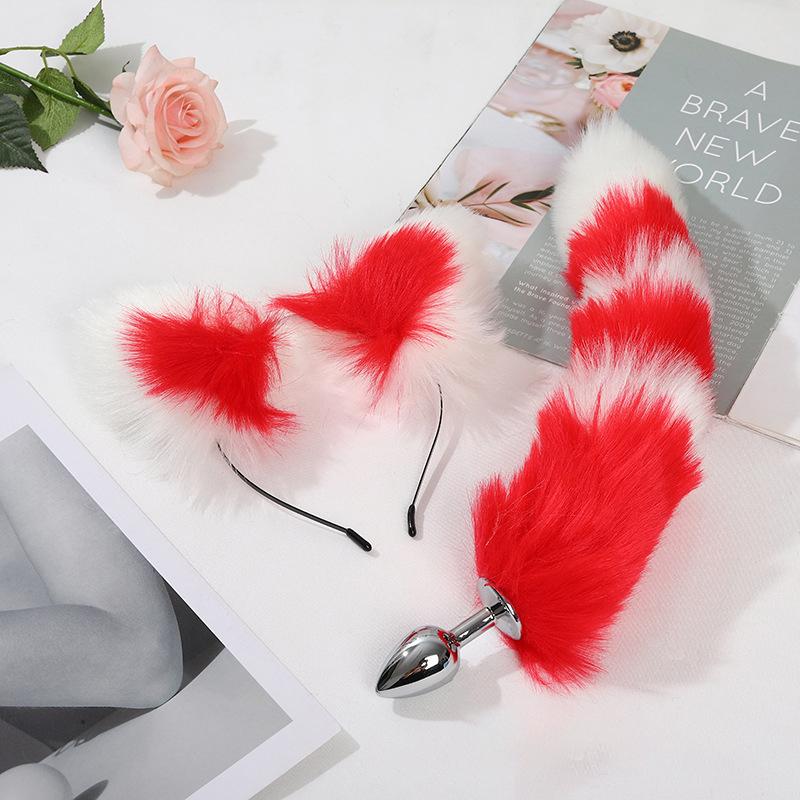 Anal Sex Toys Fox Tail Butt Plug Sexy Plush Cat Ear Headband With Bells Necklace Set Massage Sex Toys for Women Couples Cosplay