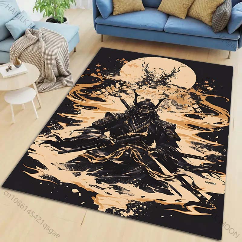 1PC Samurai Sword Armor Moon Carpet for Living Room Bedroom Sofa Home Decor Rus Non-slip Floor Mat Luxury Gift Multiple Sizes