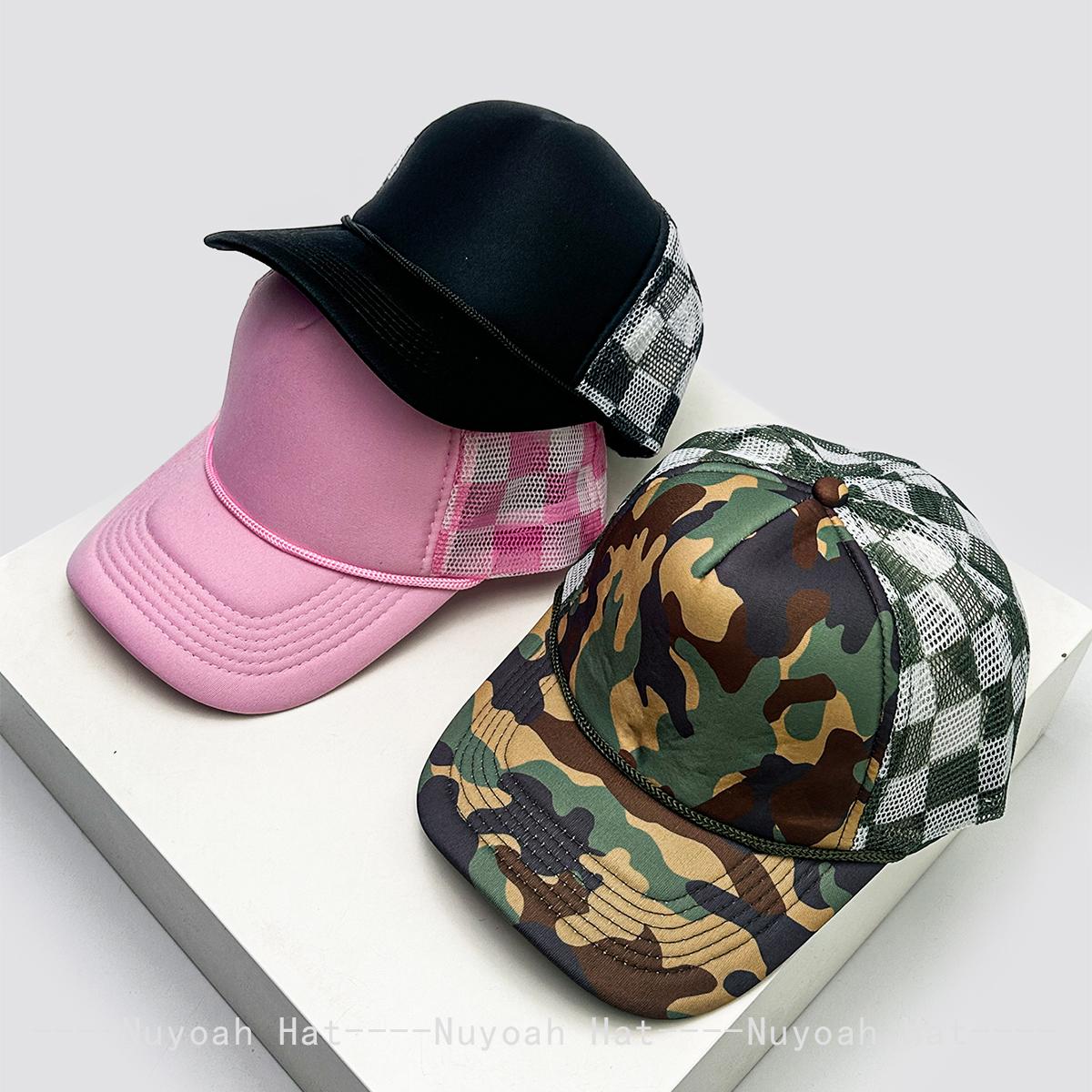 Yiran Bag Women's New Unisex Simple Solid Plaid Camouflage Color Baseball Hats Sunshade Color Block Breathable Casual Trucker Caps Versatile Mesh 52-60Cm