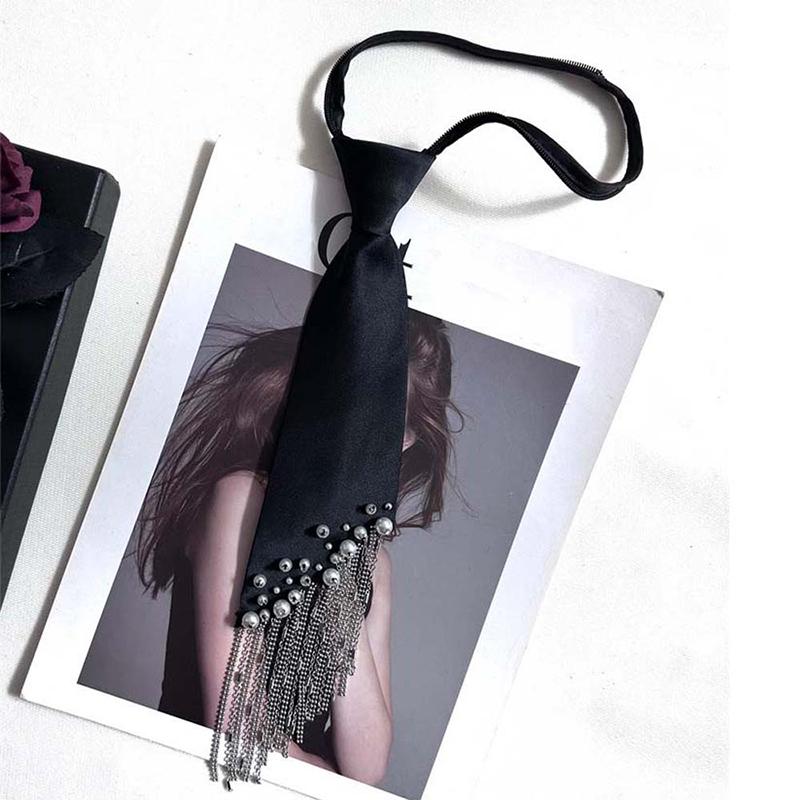 Preppy Pearl Tassel Tie Long Decorative Women Shirt Accessory Elegant Style for School Uniform Work Party