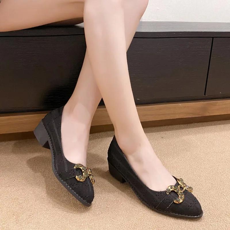 

Новые Кожаные Женские Туфли на Низком Каблуке с Цепочкой, На Толстом Каблуке, Лодочки с Острым Носком, Средний Каблук, Женская Обувь, Весна, Бежевый, Абрикосовый 39 чёрный