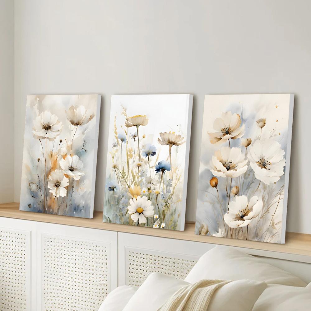 3pcs/set Flower Art Oil Painting Canvas with Wood Frame Draw Wall Decor Home Room Decorations