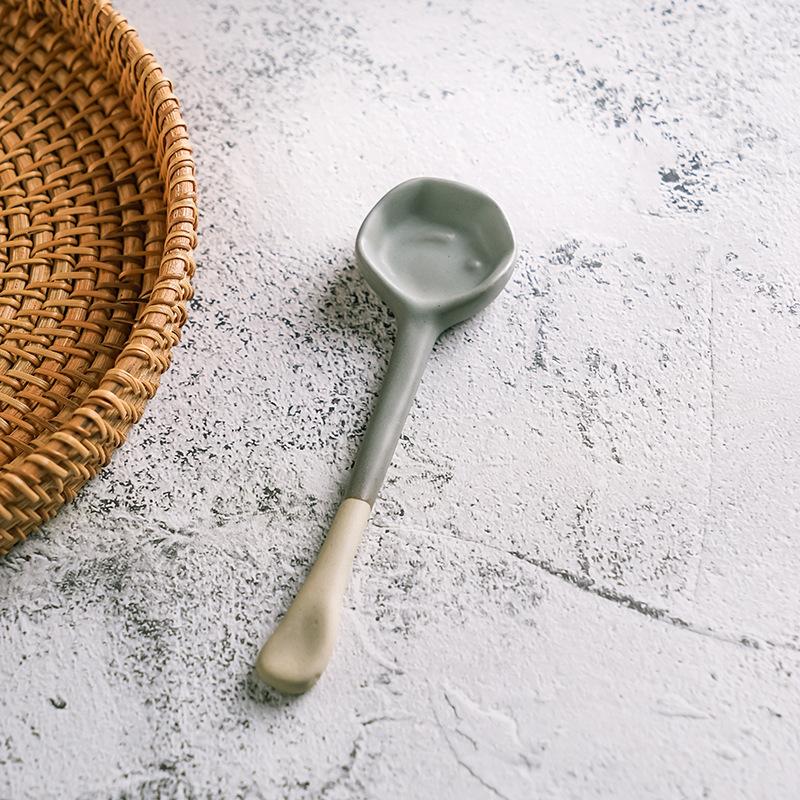 Ceramic Heat-resistant Coffee Spoon Long Handle Vintage Japanese Clay Seasoning Mixing Spoon Stoneware Handmade Ins Wind Small