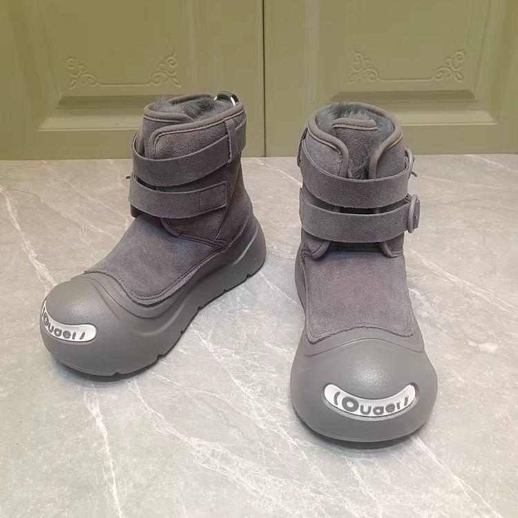 Unisex American Martin Boots: Open-Toe, Big-Head Style, Velvet-Lined for Winter Warmth.