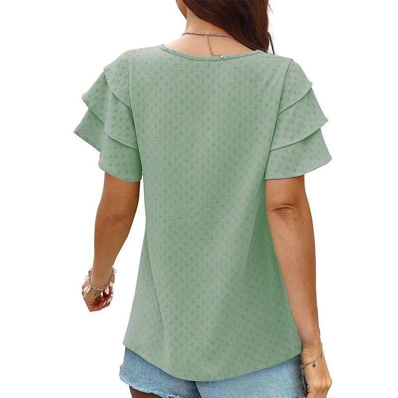 Casual Loose Summer Womens Shirts 2023 Fashion Short Sleeve Chiffon Blouse Women Tops Elegant Female Clothing V Neck 26486