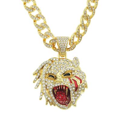 Europäischer Hip Hop Rap Domineering Herren Diamant Leopardenkopf Kubanische Gliederkette Halskette Internet Hot Modisches All-Match Disco Jumping Zubehör