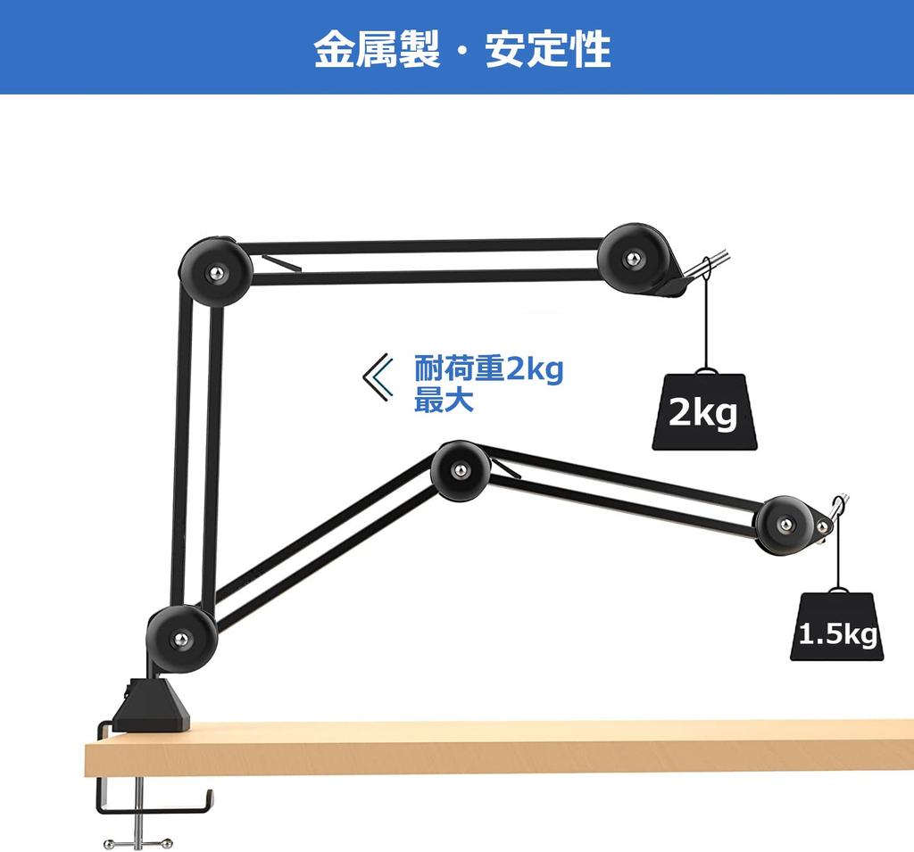 Adjustable Microphone Boom Arm, Extendable Metal Microphone Stand for Condenser Microphones, with 58"-38" Threads, Compatible with Blue Yeti Snowball