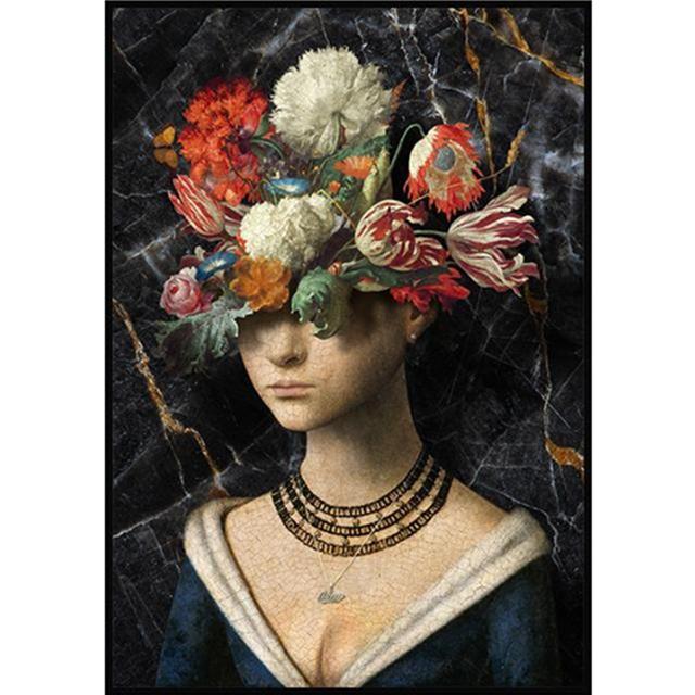 

Винтажная голова девушки с цветами, постеры, настенные художественные принты на холсте, ретро-фигуры, женские картины для гостиной, домашний декор, фотографии 21x30 No Frame белый