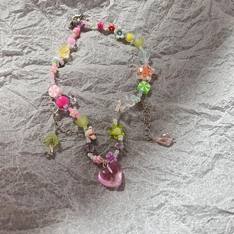Korean Exquisite Retro Flower Love Heart Beaded Necklace For Women Personality Simple Cool Clavicle Chain Fashion Jewelry