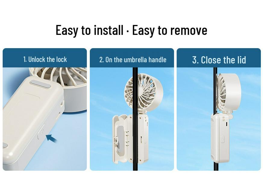 Versatile 26-Year Cooling Umbrella Fan: USB-Powered, Strong Wind, Foldable with Ice Pack Clip, Ideal for Outdoor Use
