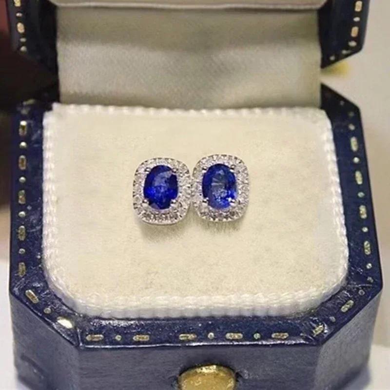 

New Delicate Blue Stud Earrings with Sparkling Cubic Zircon Ear Piercing Elegant Lady s Wedding Trend Women Zircon