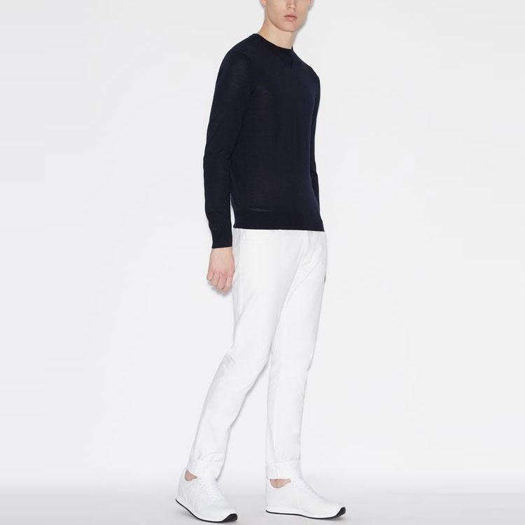 Armani Exchange Crew Neck Pullover Wool Sweater Long Sleeve Men Sweater Navy-Blue 8NZM3A-ZM8AZ-1510