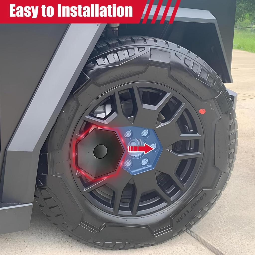 4 Pcs Full Coverage Wheel Center Caps for Tesla Cybertruck Accessories Rust Resistant Removable ABS Hub Center Caps