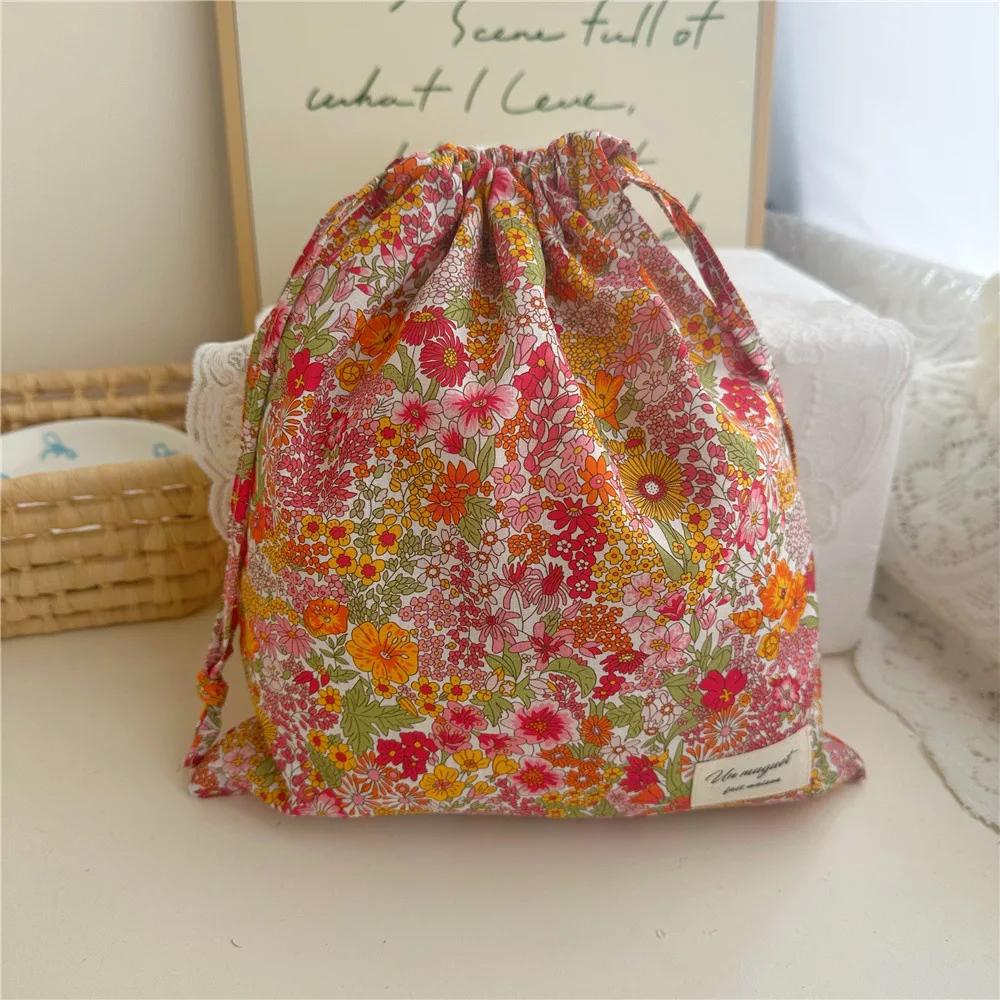 Portable Cotton Makeup Bag Underwear Clothing Flower Print Underwear Drawstring Bags Hpme Travel Lightweight Cosmetic Bags YUZI