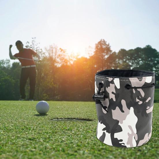 Camo Golf Ball Bag Bucket Design Drawstring Golf Pouch Faux Leather Portable Golf Ball Carrier Bag for Men Women